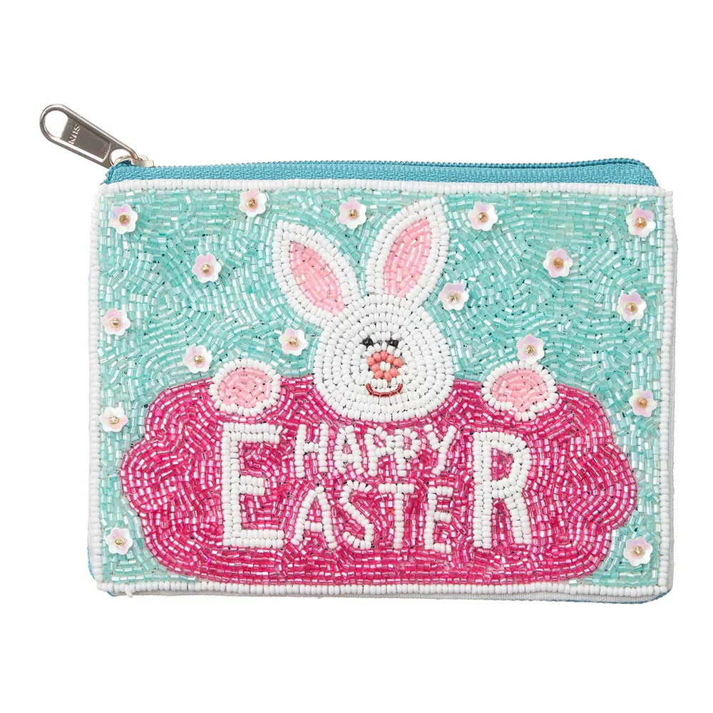 Handcrafted Seed Bead Happy Easter Bunny Coin Pouch