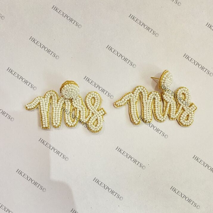 Mrs. Bridal Beaded Earrings - Perfect for Your Wedding Day