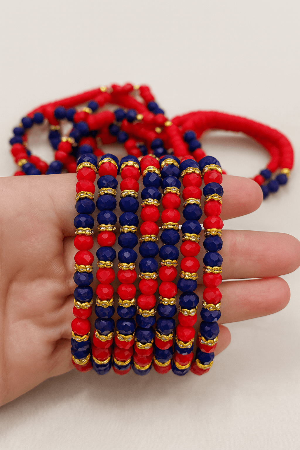 Vibrant Red and Blue Beaded Bracelet