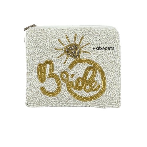 White and Gold Bridal Beaded Coin Purse