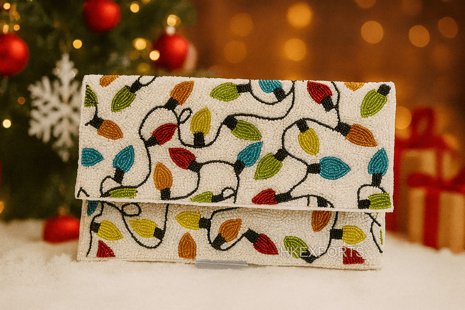 Multicolor Christmas Light Beaded Clutch