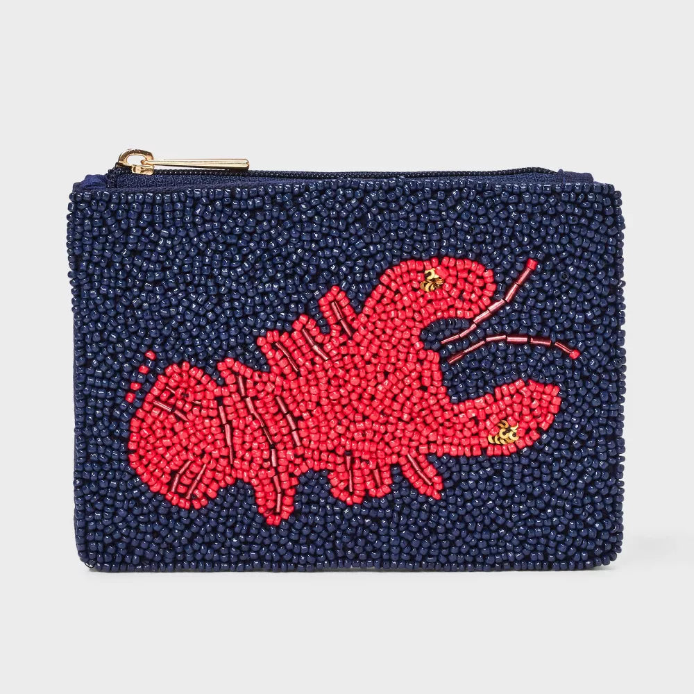Beaded Lobster Coin Purse Hand-Beaded Sea Life Wallet Nautical Mini Purse Ocean Lover Gift
