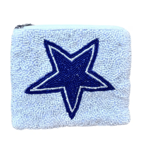 Game Day Deluxe: Dallas Cowboys Star Football Beaded Coin Purse/Pouch – Stylish Accessory for True Fans!