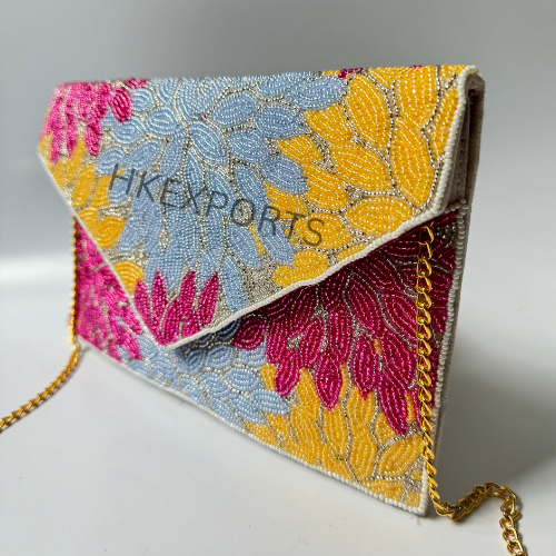 Bohemian Bliss: Skyblue, Pink, and Yellow Beaded Purse for Free Spirits