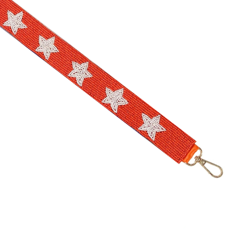 White Star Orange Base Gameday Beaded Purse Strap - Handcrafted Sports Fashion Accessory