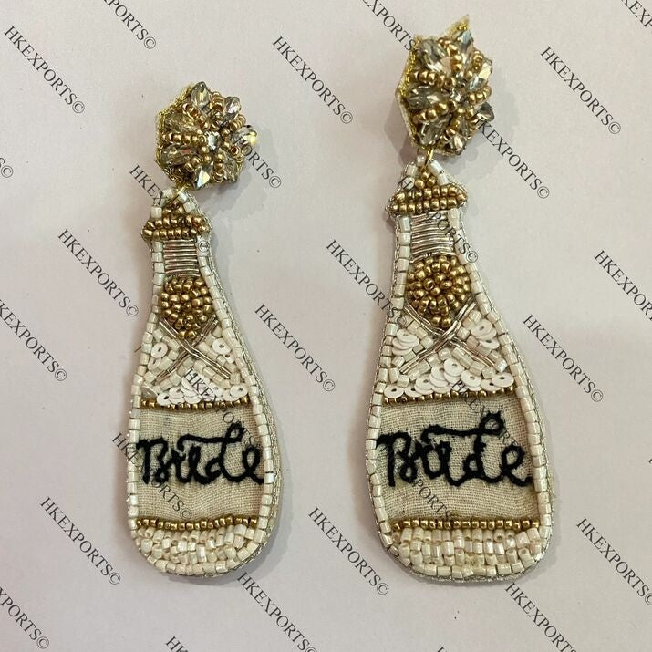 Champagne Bride White Beaded Earrings