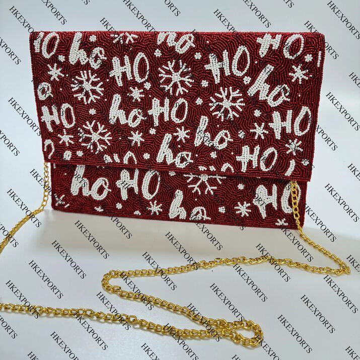 Red HO HO HO Christmas Beaded Clutch