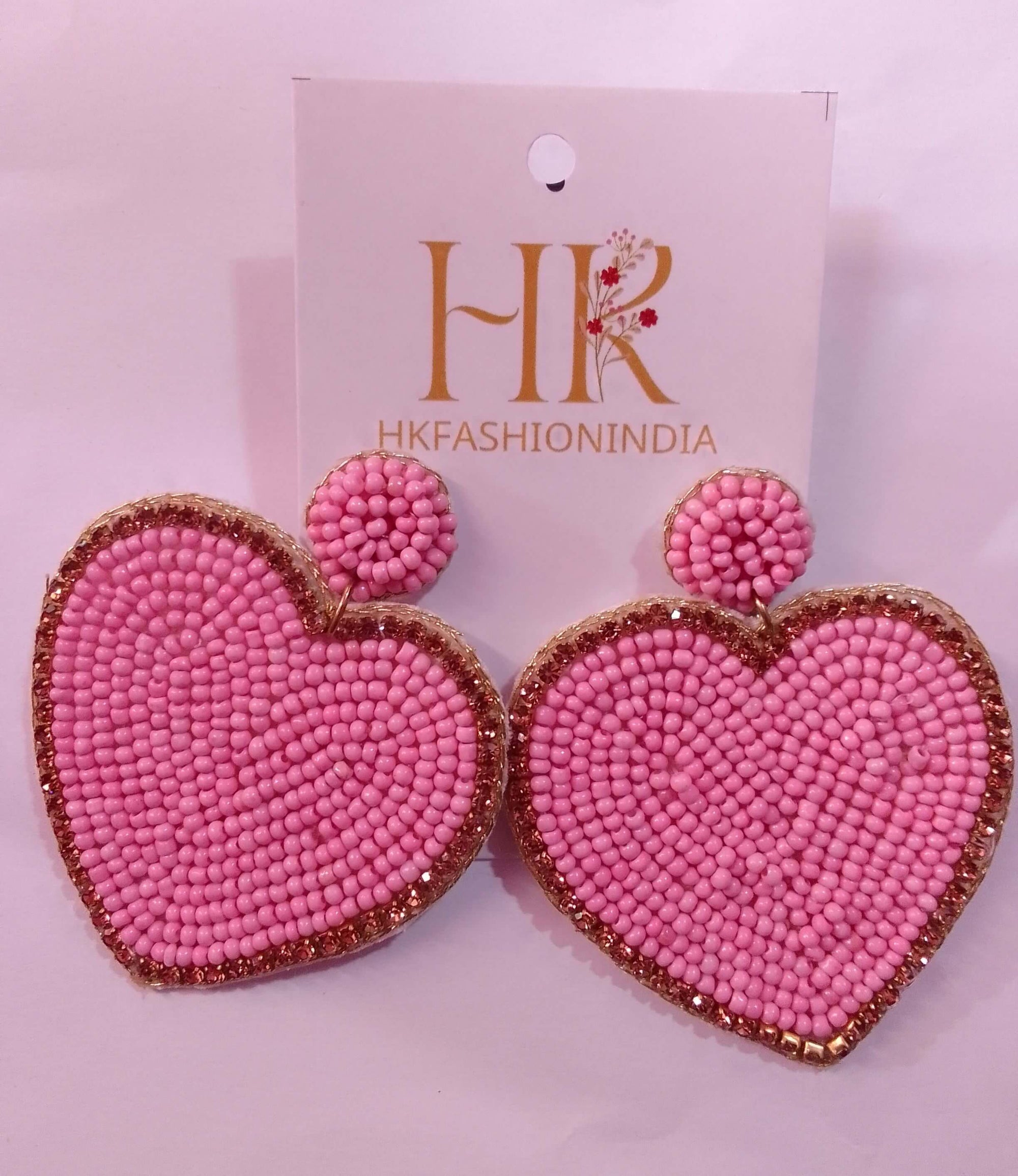 Handcrafted Pink Heart-Shaped Valentine Beaded Earrings for Romantic Celebrations
