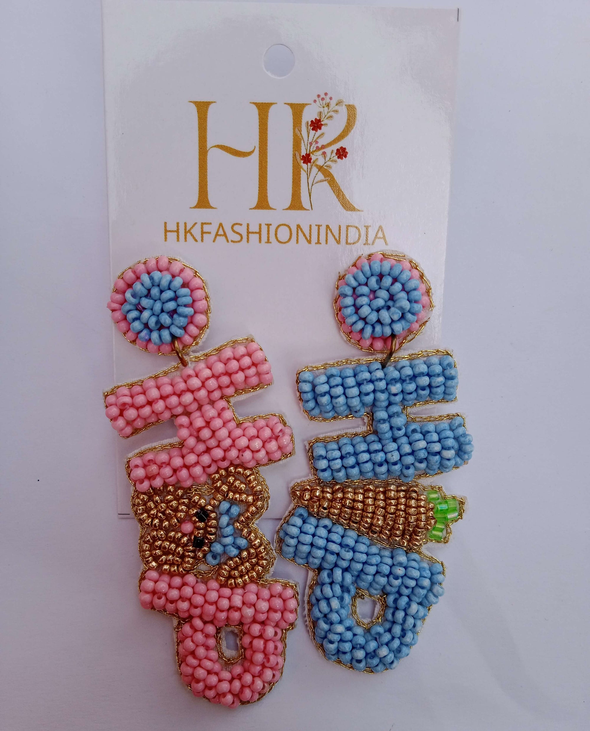 Groove in Style with Pink and Blue Hip Hop Beaded Earrings - Trendy Statement Accessories for Urban Vibes