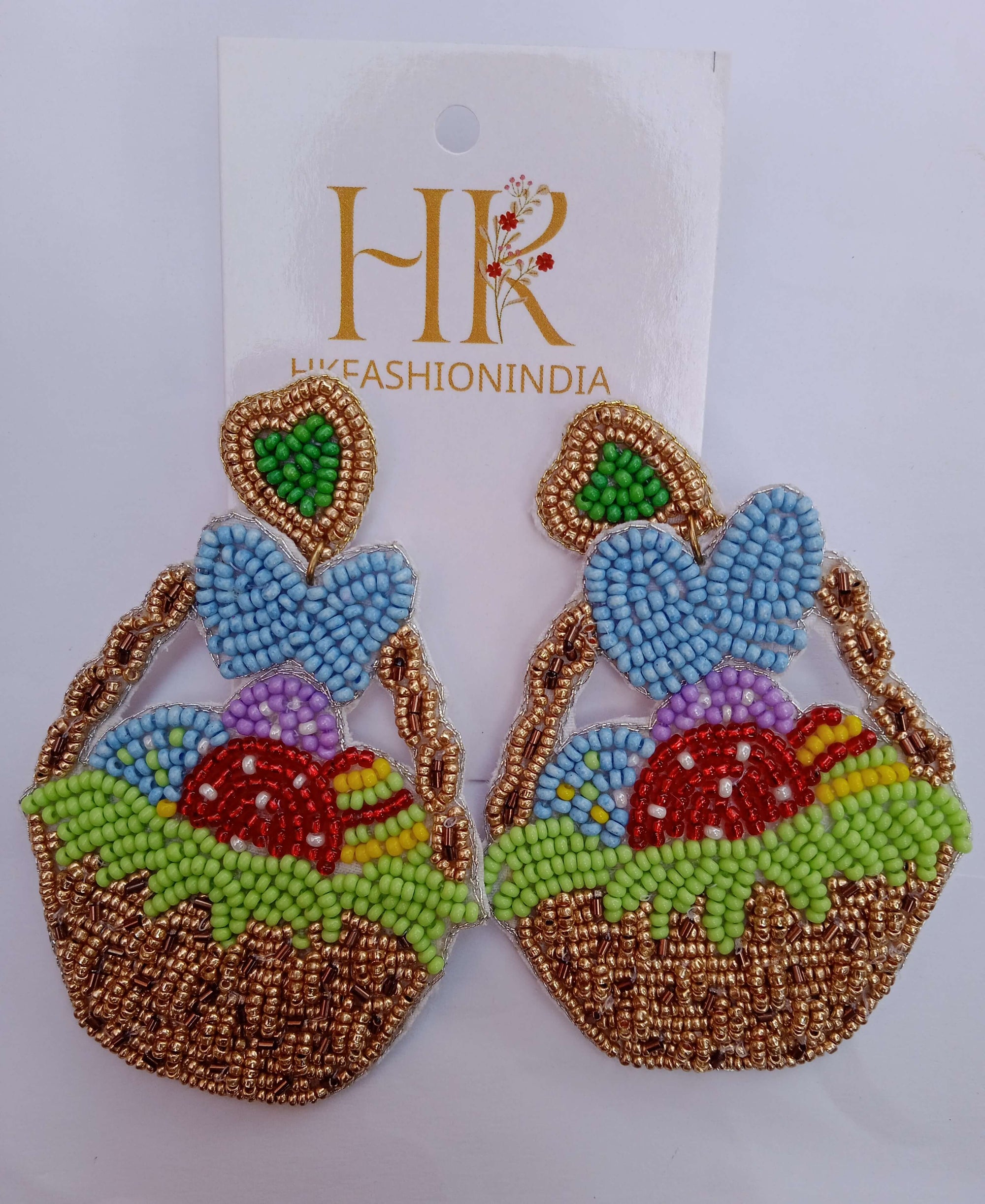 Bountiful Harvest Delight: Fruit Basket Beaded Earrings - Handcrafted Dangly Delights for Vibrant Elegance
