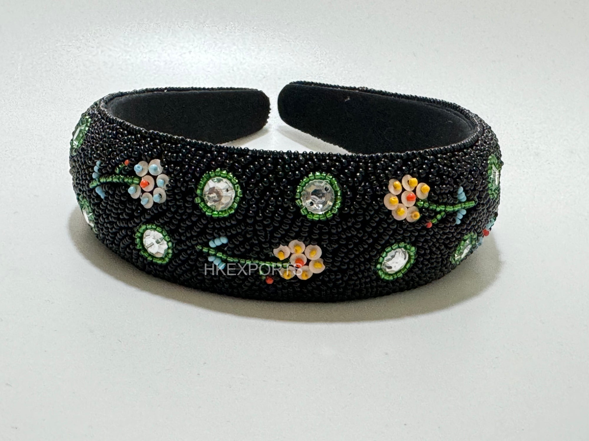 Enchanting Night Blooms: Sparkling Bohemian Chic Black and Flower Beaded Headband - Your Perfect Companion for Festivals & Events!