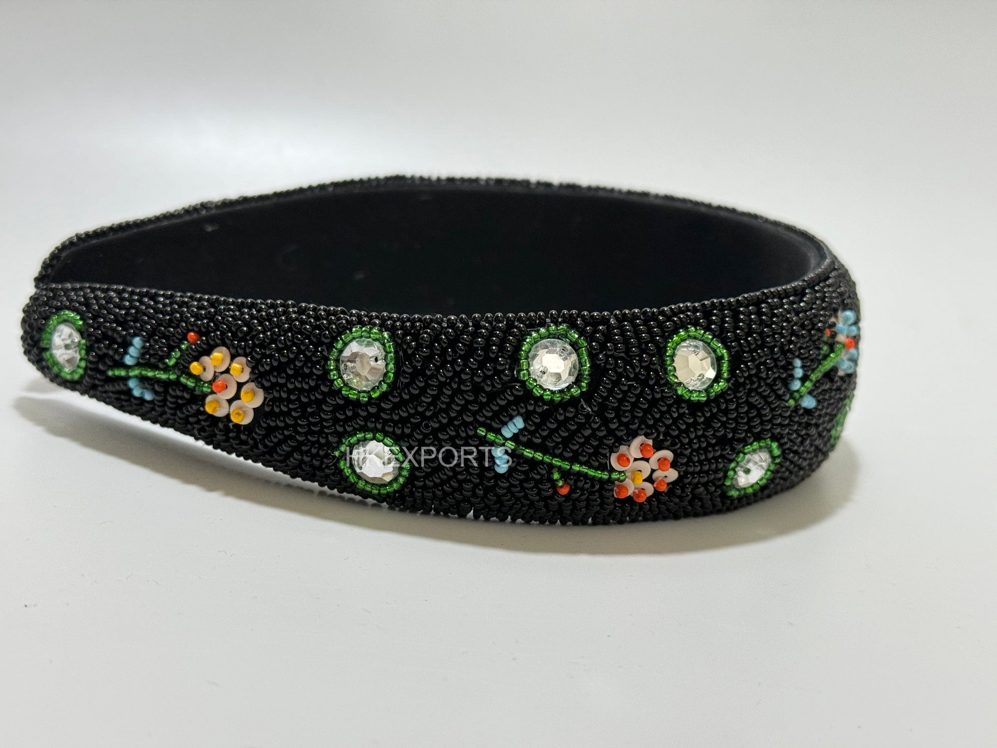 Enchanting Night Blooms: Sparkling Bohemian Chic Black and Flower Beaded Headband - Your Perfect Companion for Festivals & Events!