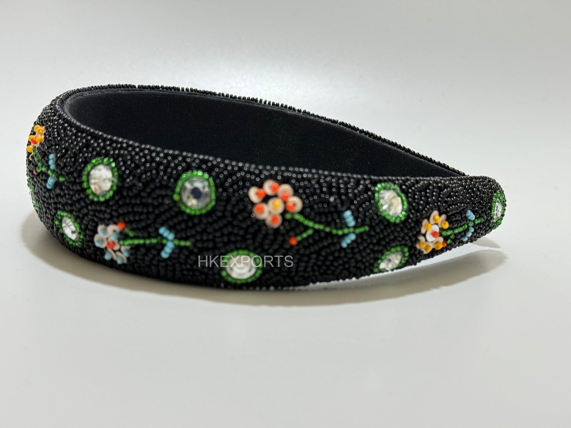 Enchanting Night Blooms: Sparkling Bohemian Chic Black and Flower Beaded Headband - Your Perfect Companion for Festivals & Events!