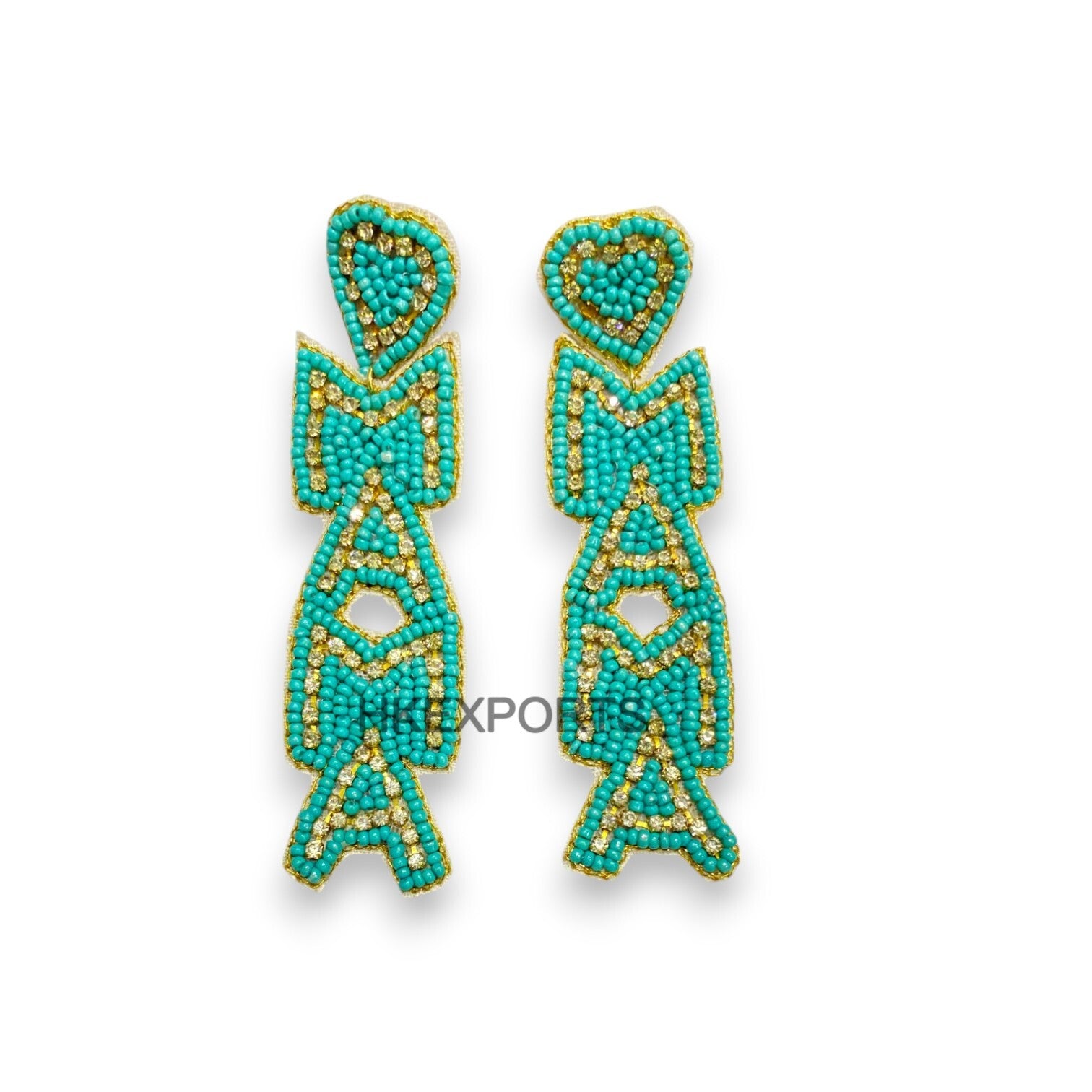 Handcrafted Lavender & Turquoise Mama Beaded Earrings with Heart Top Stylish Gift for Moms