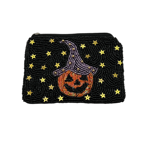 Halloween Pumpkin Beaded Coin Purse Spooktacular Accessory for a Festive Season