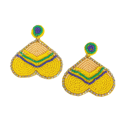 Sparkling Mardi Gras Heart-Shaped Earrings: Spread Love and Festive Charm with Stunning Carnival-Inspired Design