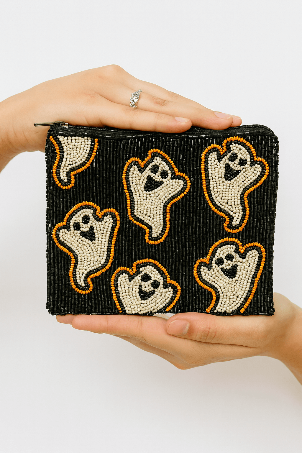 Handcrafted Black Beaded Ghost Pouch