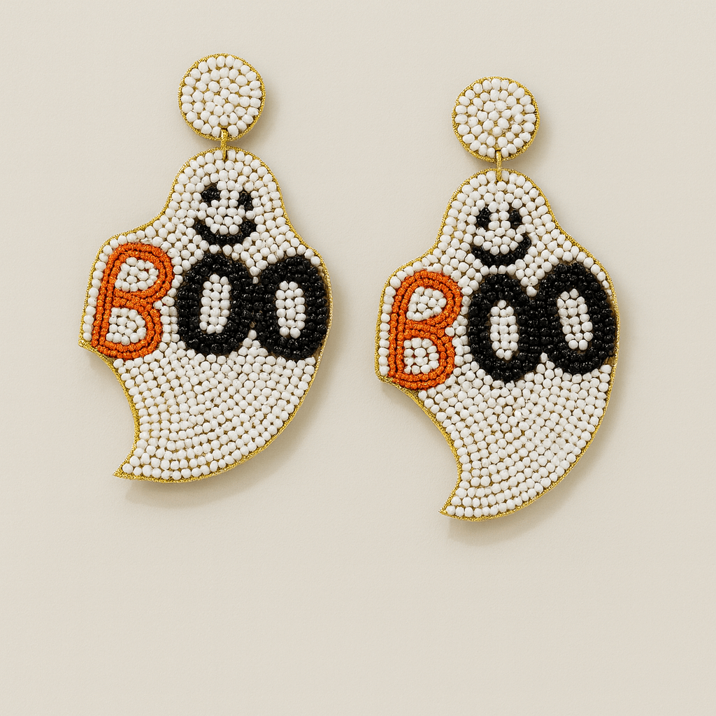 Handmade Beaded Ghost Dangle Earrings for Halloween