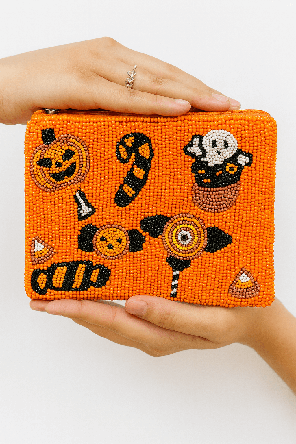 Orange Beaded Halloween Candy Pouch