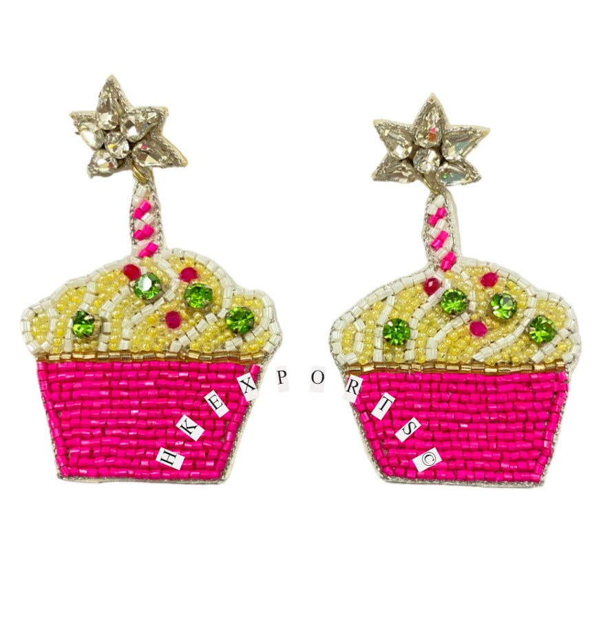 Birthday Cupcake Beaded Earrings
