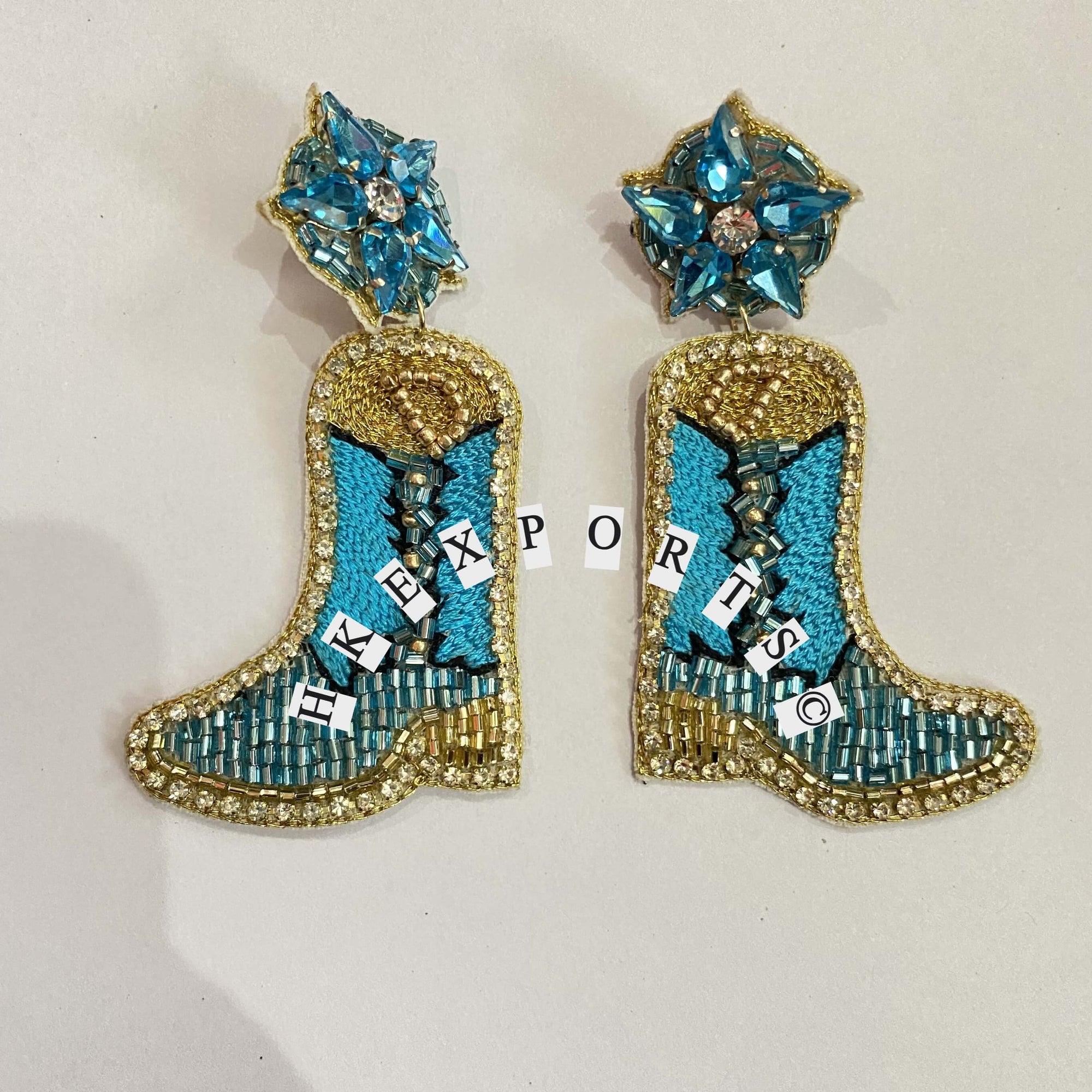 Handmade Western Cowboy Boots Seed Bead Dangle Earrings