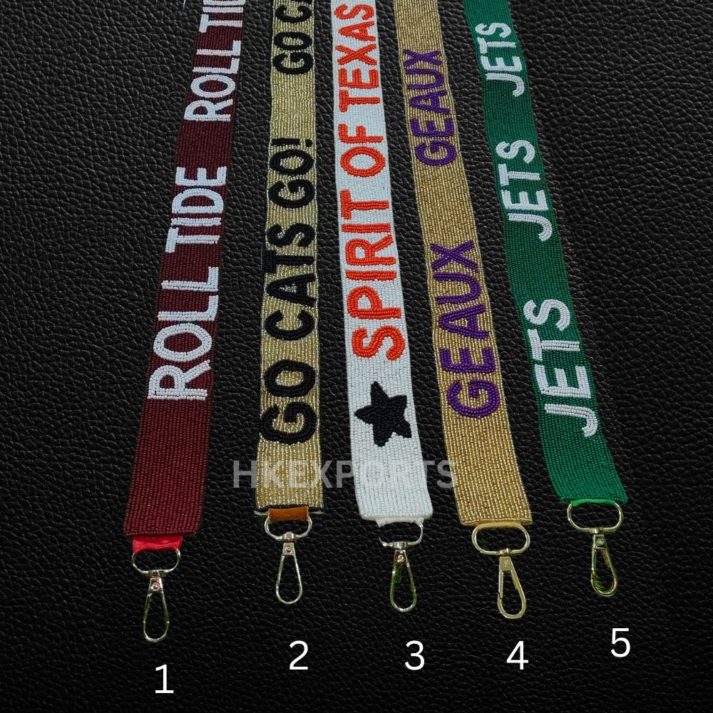 Beaded Purse Straps Roll Tide, Go Cats Go, Spirit of Texas, Geaux Tigers, Jets