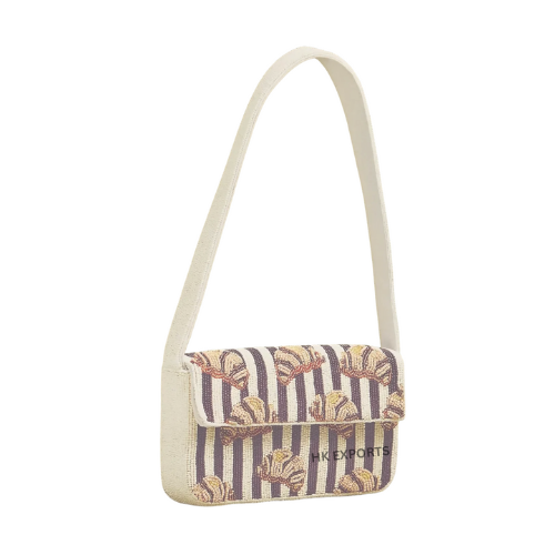 Handmade Beaded Shoulder Bag Boho Beaded Bag with Floral Embroidery