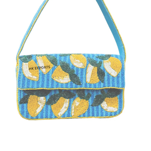 Lemon beaded Shoulder Bag Handmade Seed Beaded Purse summer bag