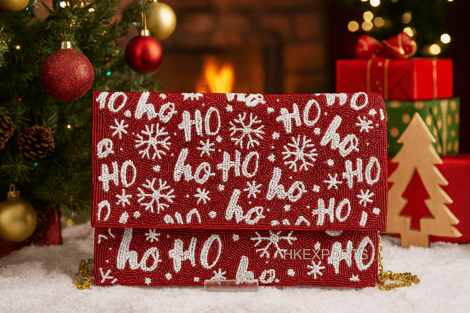 Red HO HO HO Christmas Beaded Clutch