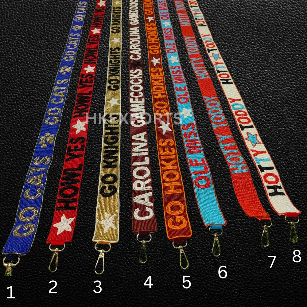 Beaded Purse Straps Go Cats, Howl Yes, Go Knights, Carolina Gamecocks, Go Hokies, Ole Miss, Hotty Toddy Stylish Gameday Accessories