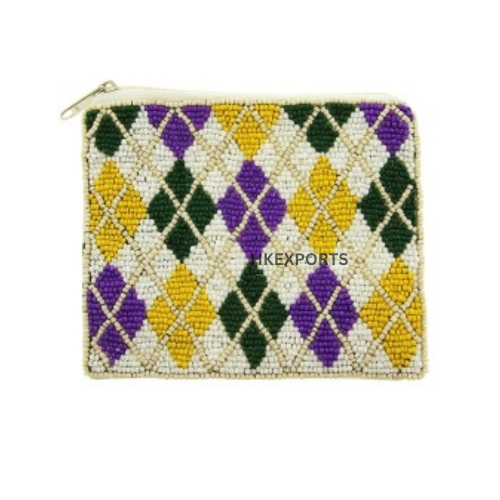 Mardi Gras Beaded Coin Purse Festive Multicolor Handbag Accessory