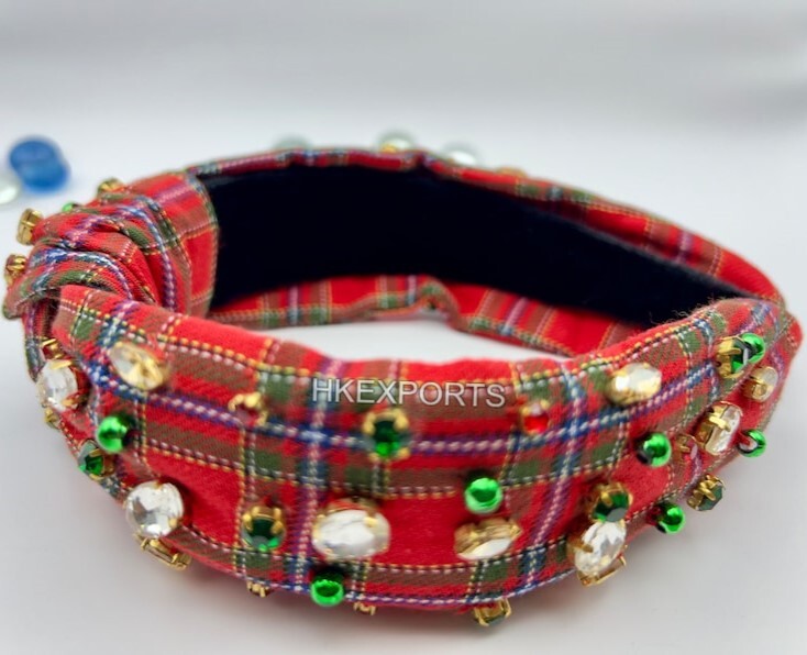 Festive Red Tartan Jeweled Headband