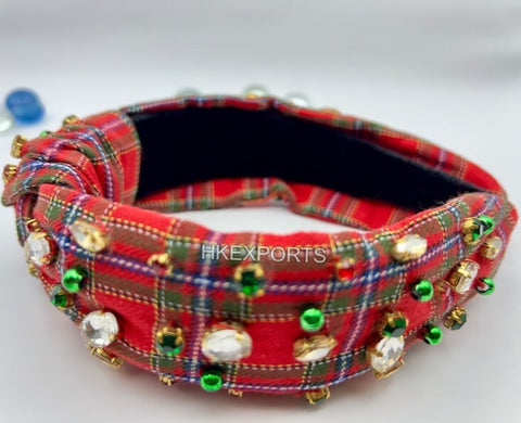 Festive Red Tartan Jeweled Headband