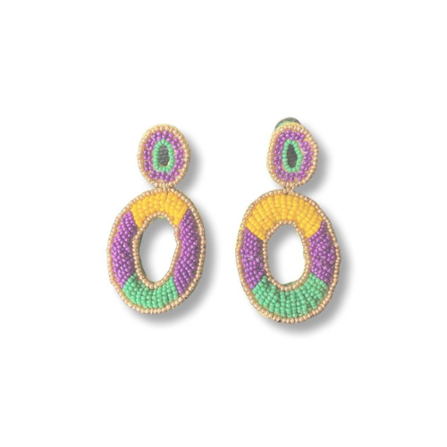 Mardi Gras 2 Round Tier Beaded Drop Earrings Festive Statement Jewelry