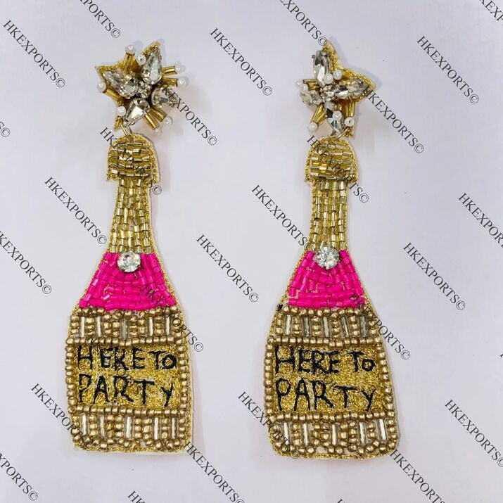 Here to Party Champagne Bridal Beaded Earrings