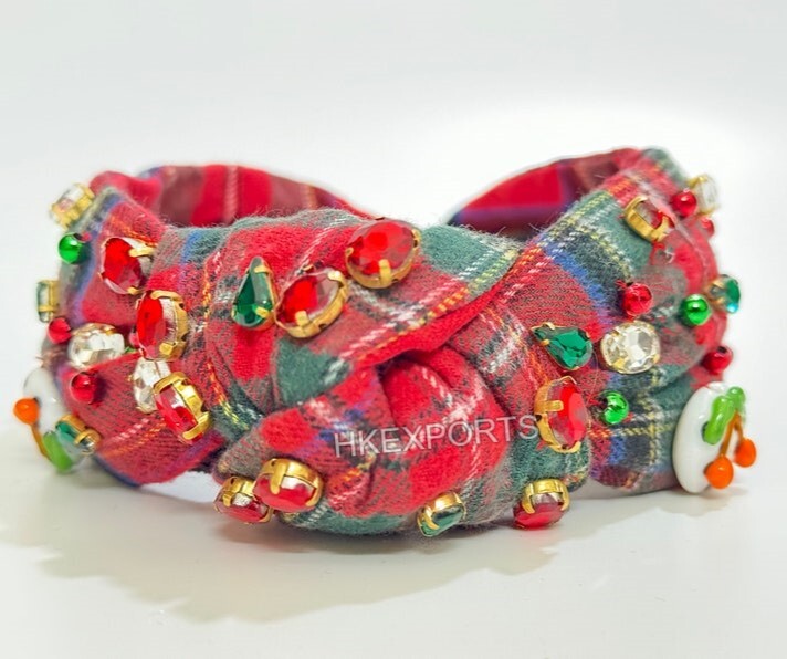 Handmade Knotted Jeweled Headband with Cherry Glass Beads