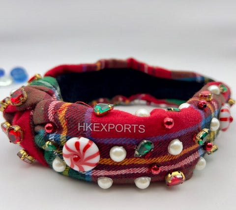 Handmade Knotted Candy Cane Jeweled Headband