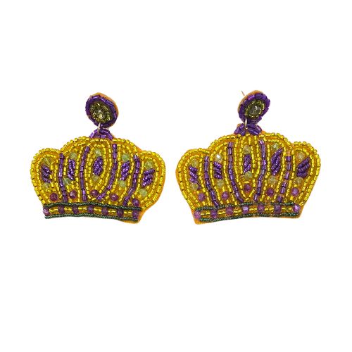 Mardi Gras Crown Beaded Drop Earrings Festive Statement Jewelry