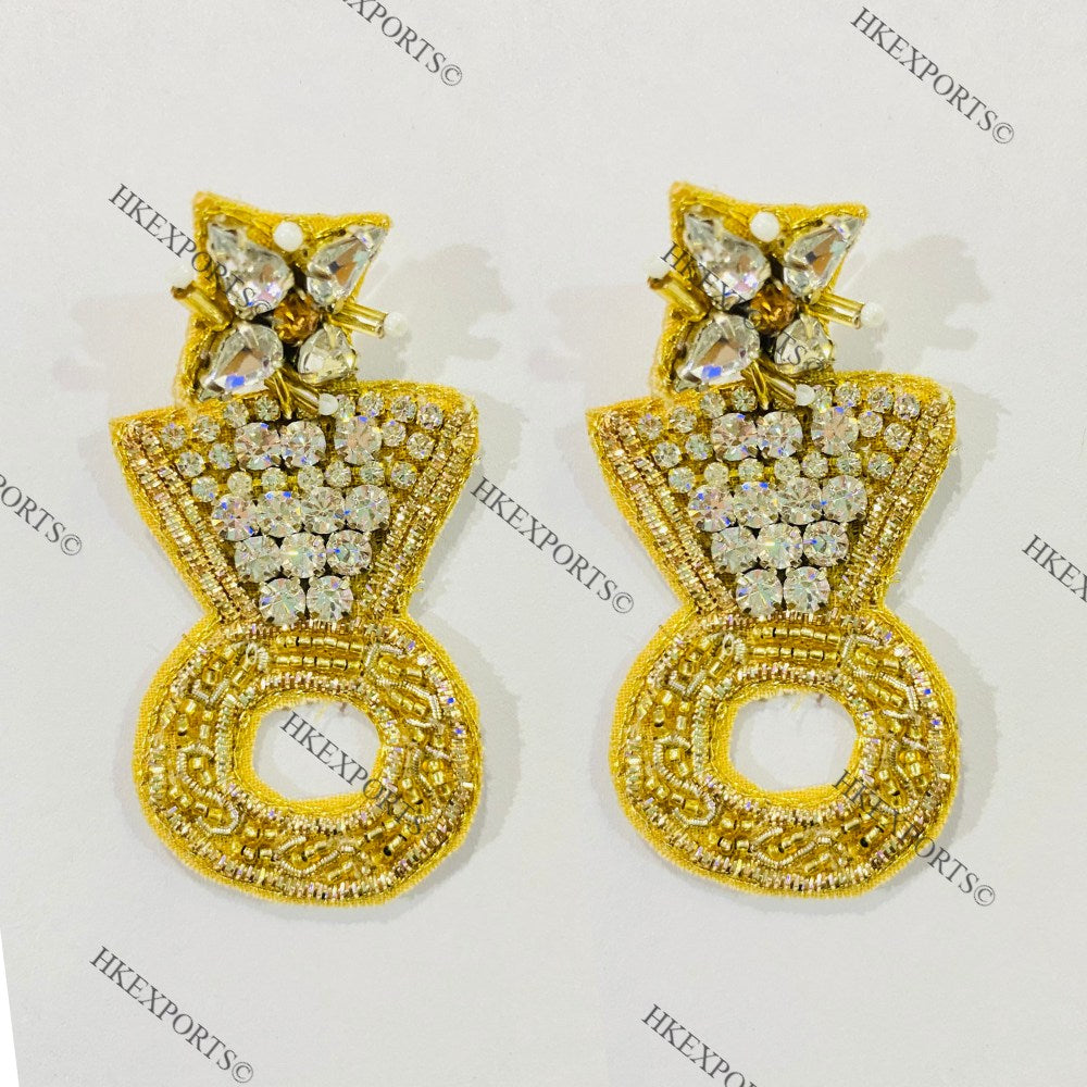 Gold Bride Ring Beaded Dangle Earrings