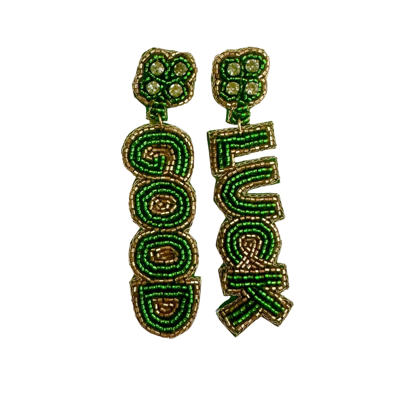 St. Patrick's Day Good Luck Green and Gold Beaded Earrings