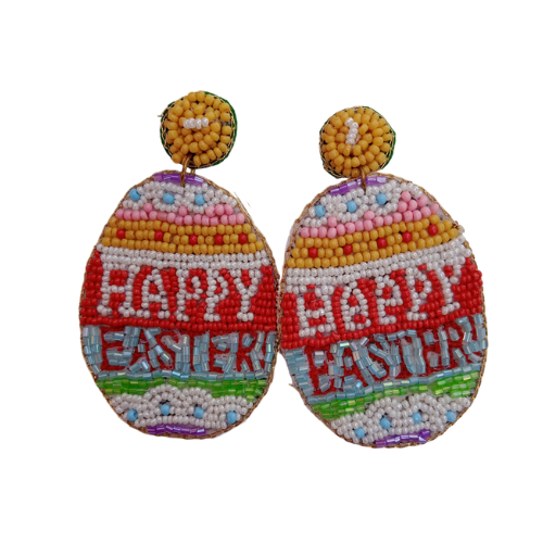 Handcrafted Beaded Happy Easter Egg Earrings in Vibrant Colors - Celebrate Spring with Joyful & Unique Jewelry!