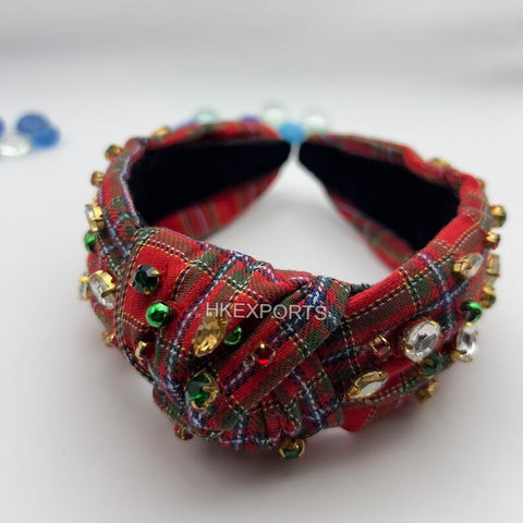 Festive Red Tartan Jeweled Headband