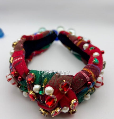 Handmade Knotted Candy Cane Jeweled Headband