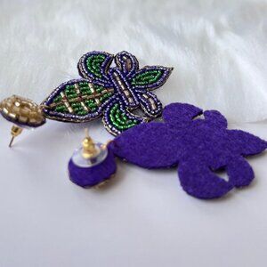 Mardi Gras Beaded Fleur de Lis Earrings