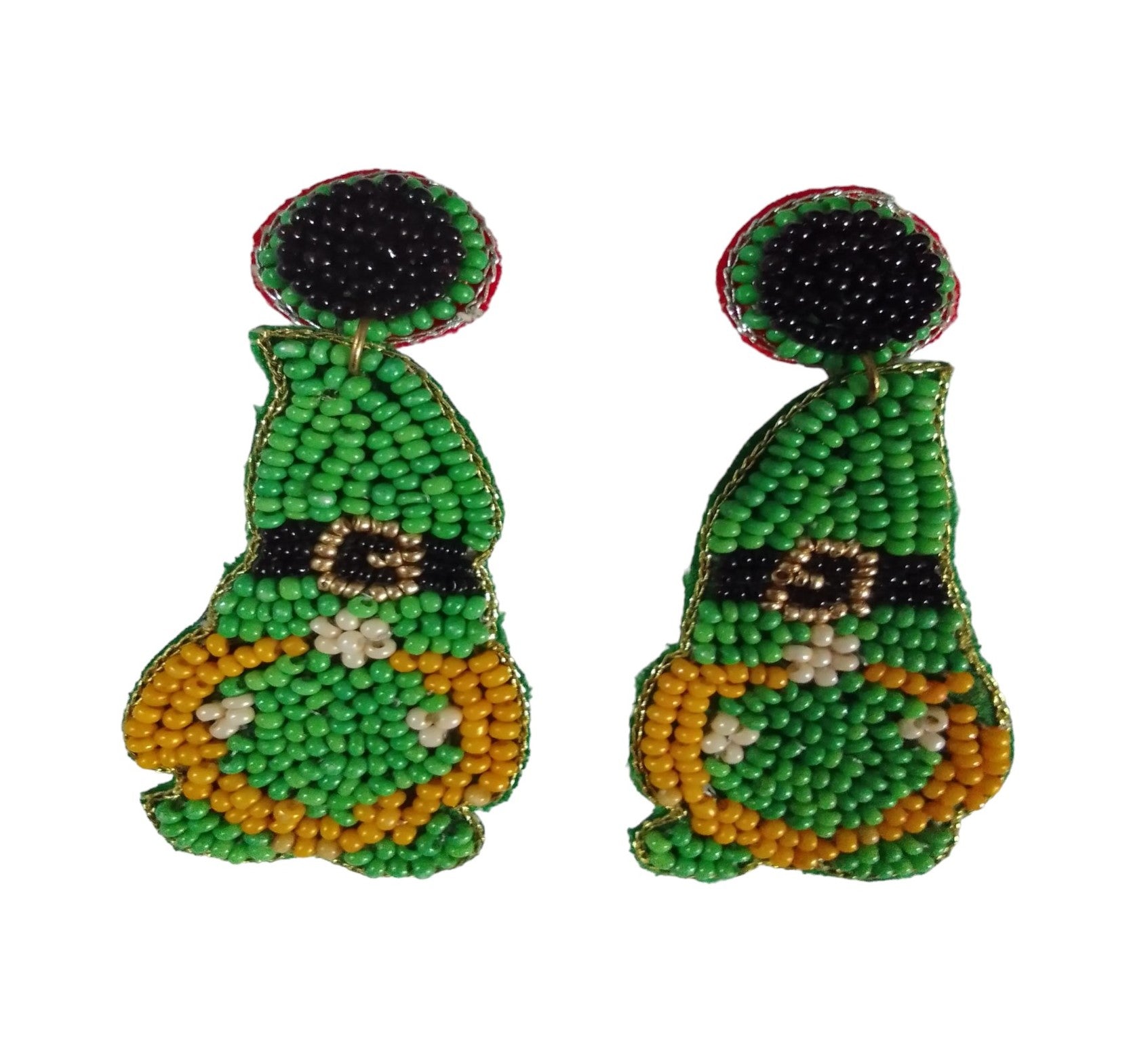 St. Patrick's Day Green and Gold Beaded Shamrock Earrings