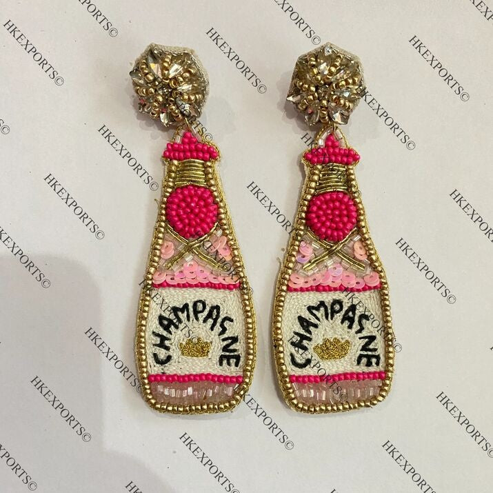 Champagne Pink & Gold Beaded Earrings