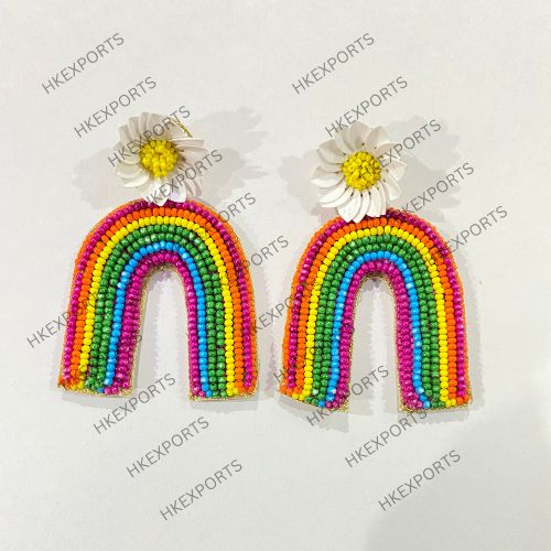 Floral Rainbow Beaded Earrings