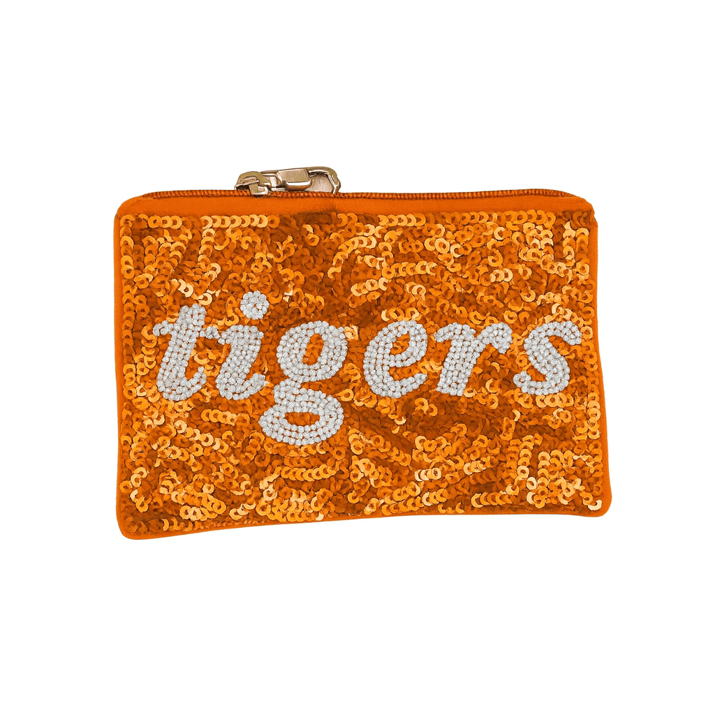 Tigers Sequined Orange Pouch with White