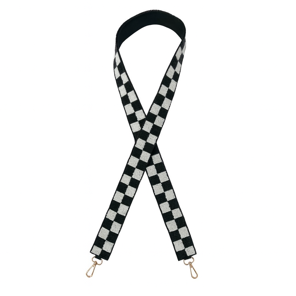 Black and White Checkered Beaded Bag Strap