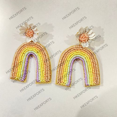 Floral U-Shape Multicolor Beaded Earrings
